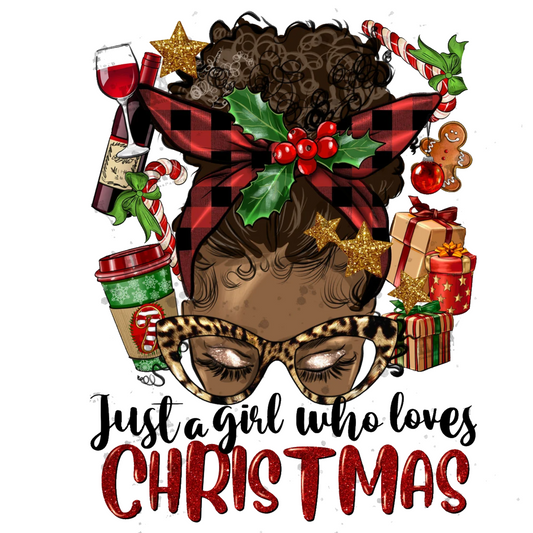 Just A Girl Who Loves Christmas Afro Girl DTF Transfer